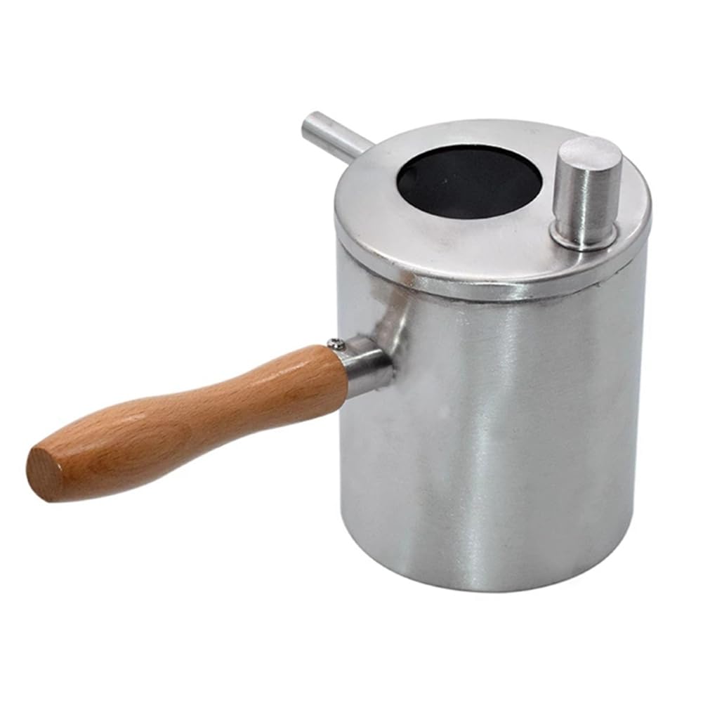 Doumneou Silver&Wood Beeswax Pouring Pot Beeswax Melting Pot Wax Melter Pot Stainless Steel Candle Tool Wax Boiling Pot Beekeeping Tool