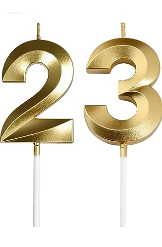 Image of Number Candles 3 inch for Birthday, Wedding, Engagement, Valentines Day Celebration, Theme Party Cake Decoration Gold (Number 23 or 32)