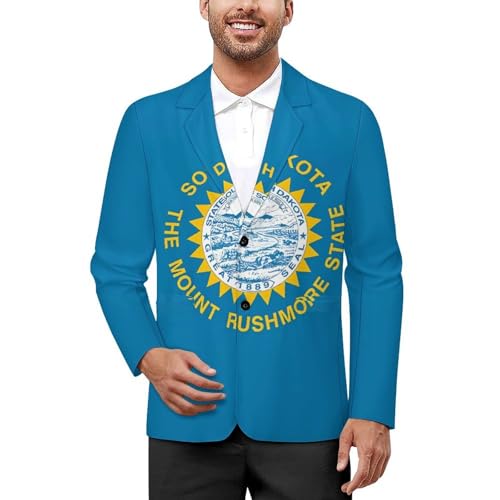 South Dakota State Flag Men's Casual Blazers Slim Fit Sport Coats Blazer Two Buttons Suit Jacket for Work Party