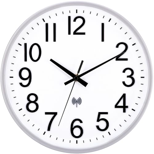 ACCSHINE Zegar ścienny bez tykania, cichy, 30 cm, kwarcowy, zasilany bateriami, duży, łatwy do odczytania, do pokoju, domu, kuchni, sypialni, biura, szkoły (srebrny + biały)