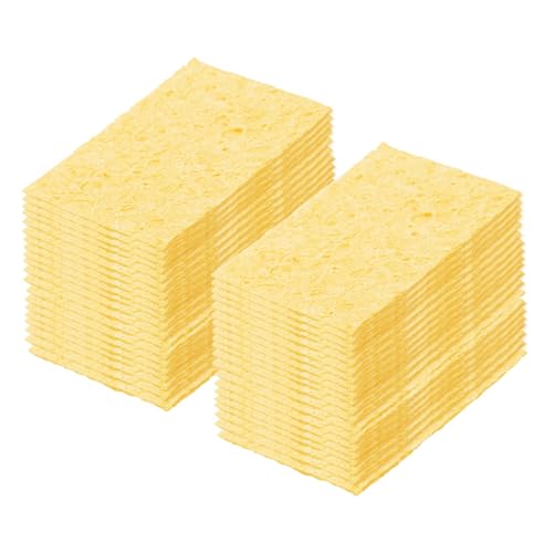 Image of MECCANIXITY 40PCS Soldering Sponge 50 x 35mm Rectangle Deep Yellow Cleaning Pad Welding Tip Iron Replacement for Cleaning Soldering Iron 1mm Natural Thickness 6mm Water Absorption Thickness
