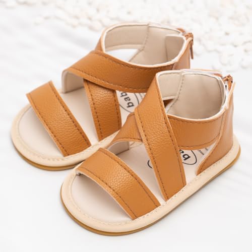 Image of Meckior Baby Toddler Infant Girls PU Leather Soft Open Toe Summer Sandals Flower Princess Flat Shoes
