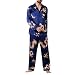 Allthemen Herren Satin Pyjama Schlafanzug Lang Hausanzug Nachtwäsche Langarm Shirt und Pyjamahose #18009 Blau XL