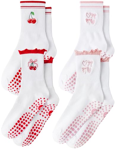 Image of Yawlsow Pilates Grip Socks for Women Yoga Grippy Socks Cute Barre Non Skid Athletic Crew Sticky Sock Workout Hospital