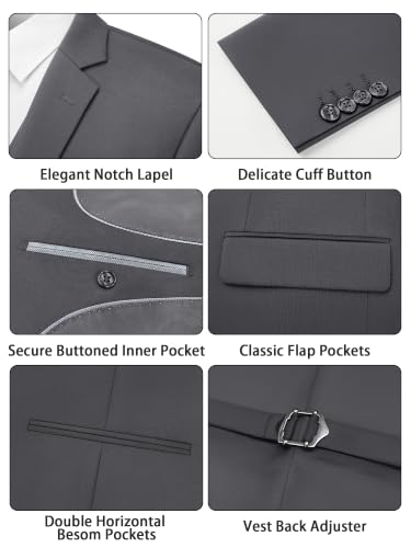 Image of Cooper & Nelson 3 Piece Mens Suit Set 2 Button Slim Fit Suits for Men Business Wedding Party Tuxedo Jacket Vest Pants and Tie