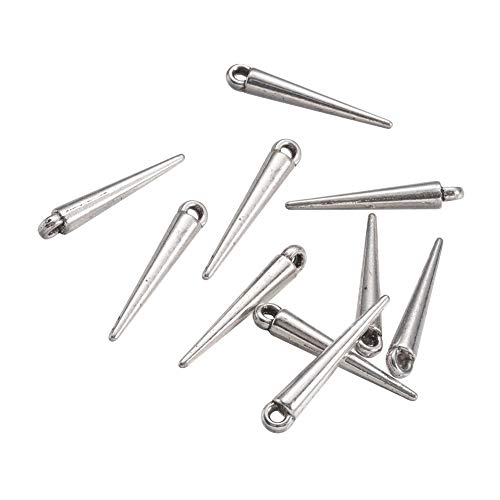 arricraft 100PCS Antique Silver Spike Beads Pendants, Tibetan Style Alloy Pendants Jewelry Making Supplies for DIY Necklace Bracelet Earrings