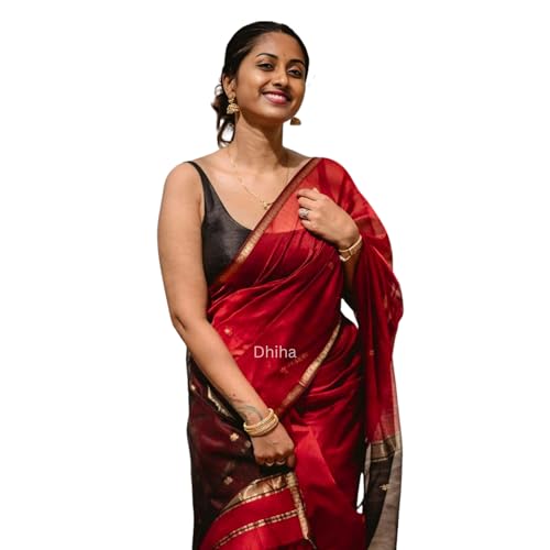 Image of Original Maheswari Cotton Silk Saree for Women | Kanjivaram Pure Silk Cotton Sari with Blouse | Zari Work | Tassels | Handloom Weave