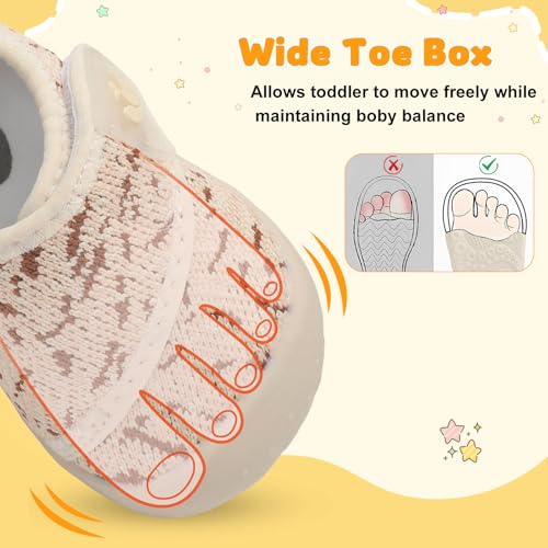 Image of FEETCITY Baby First Walking Shoes Wide Baby Shoes Infant Sneakers Newborn Crib Shoe Barefoot Lightweight Slip On Shoe