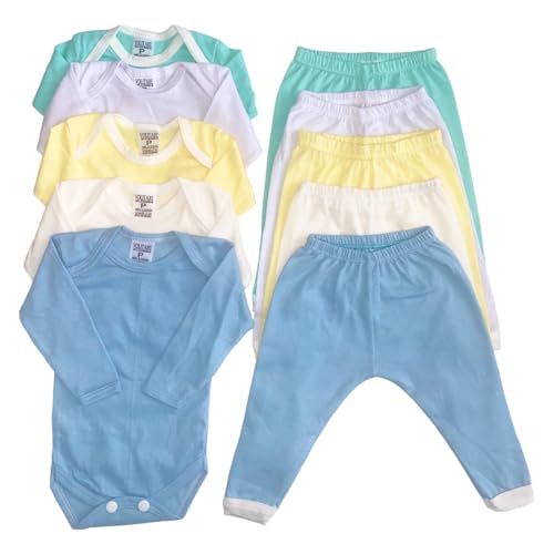Kit 10 peças Body e Calça Manga Longa Conjuntos Roupa de Bebê (Menino, M (2 a 4 meses))
