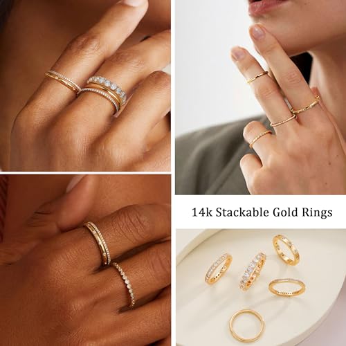 gold rings for women non tarnish 14k gold plated dainty stacking cubic zirconia thumb rings gold knuckle women rings set jewelry size 5-10
