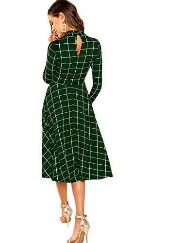 Image of Floerns Women's High Neck Plaid Fit and Flare Midi Dress