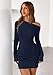 PRETTYGARDEN Long Sleeve Dress for Women Early Fall Fashion 2025 Cocktail Party Bodycon Off The Shoulder Mini Ruched Dresses(Navy Blue,Large)