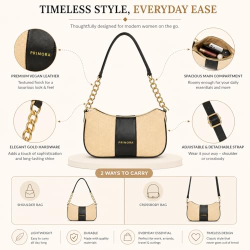 Image of Colorblocked Shoulder Bag for Women with Adjustable & Detachable Sling Strap | Stylish Crossbody & Shoulder Purse | Lightweight Daily Use Handbag for Office, Travel & Casual