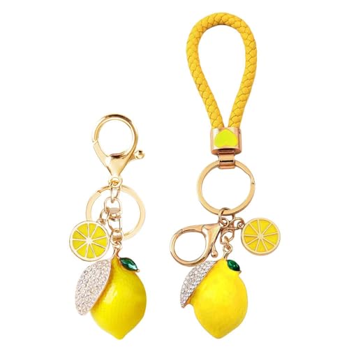 2 Porte-Clés Citron, Pendentif Clé De Voiture en Diamant Clignotant, Cadeau Mignon Universel pour Les Couples, Adapté À La Décoration De Sacs, Clés,...
