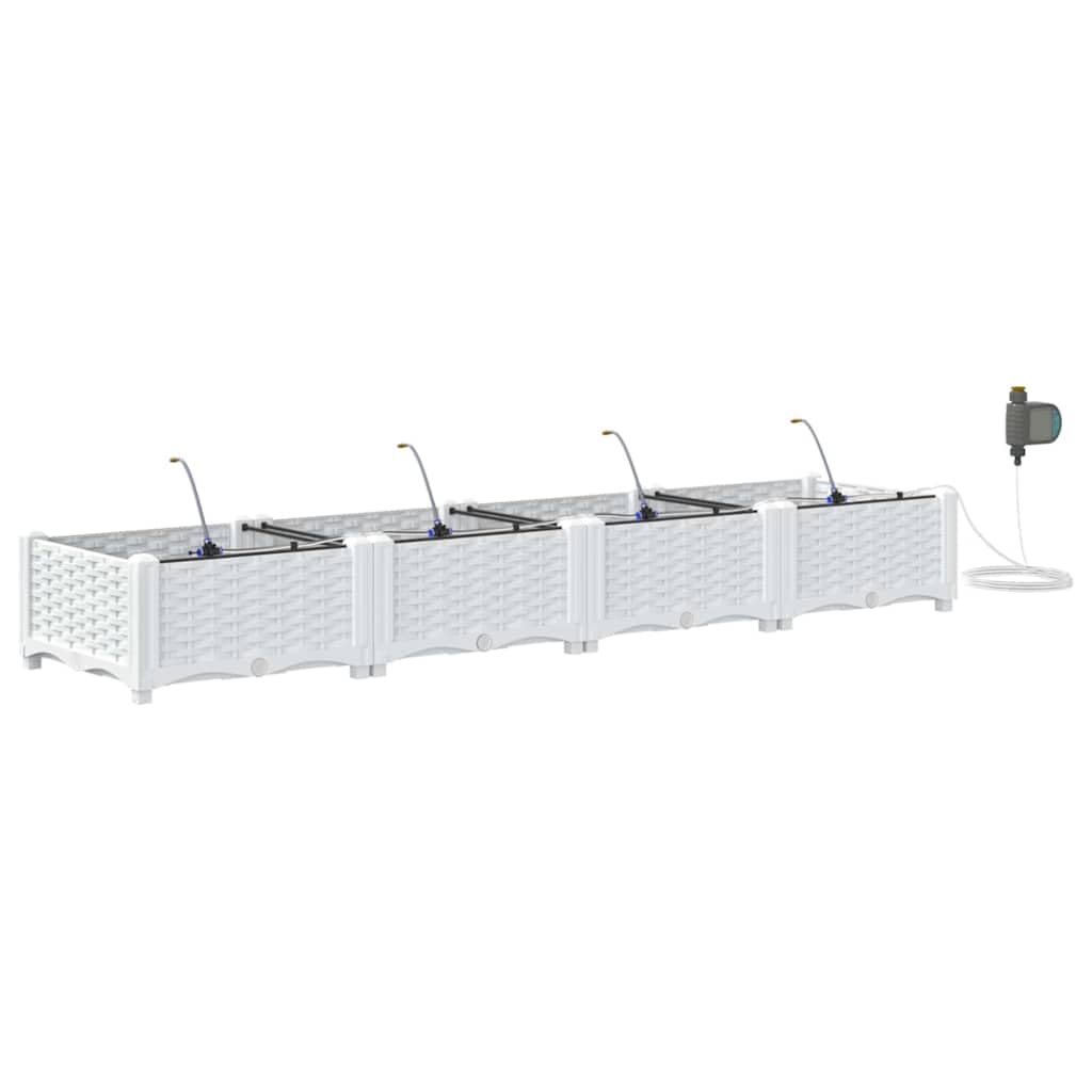 vidaXL Doniczka ogrodowa 4 pcs Biały 160 x 40 x 22 cm, Ogród i taras, nowoczesna doniczka samonawadniająca, trwały pojemnik na rośliny patio