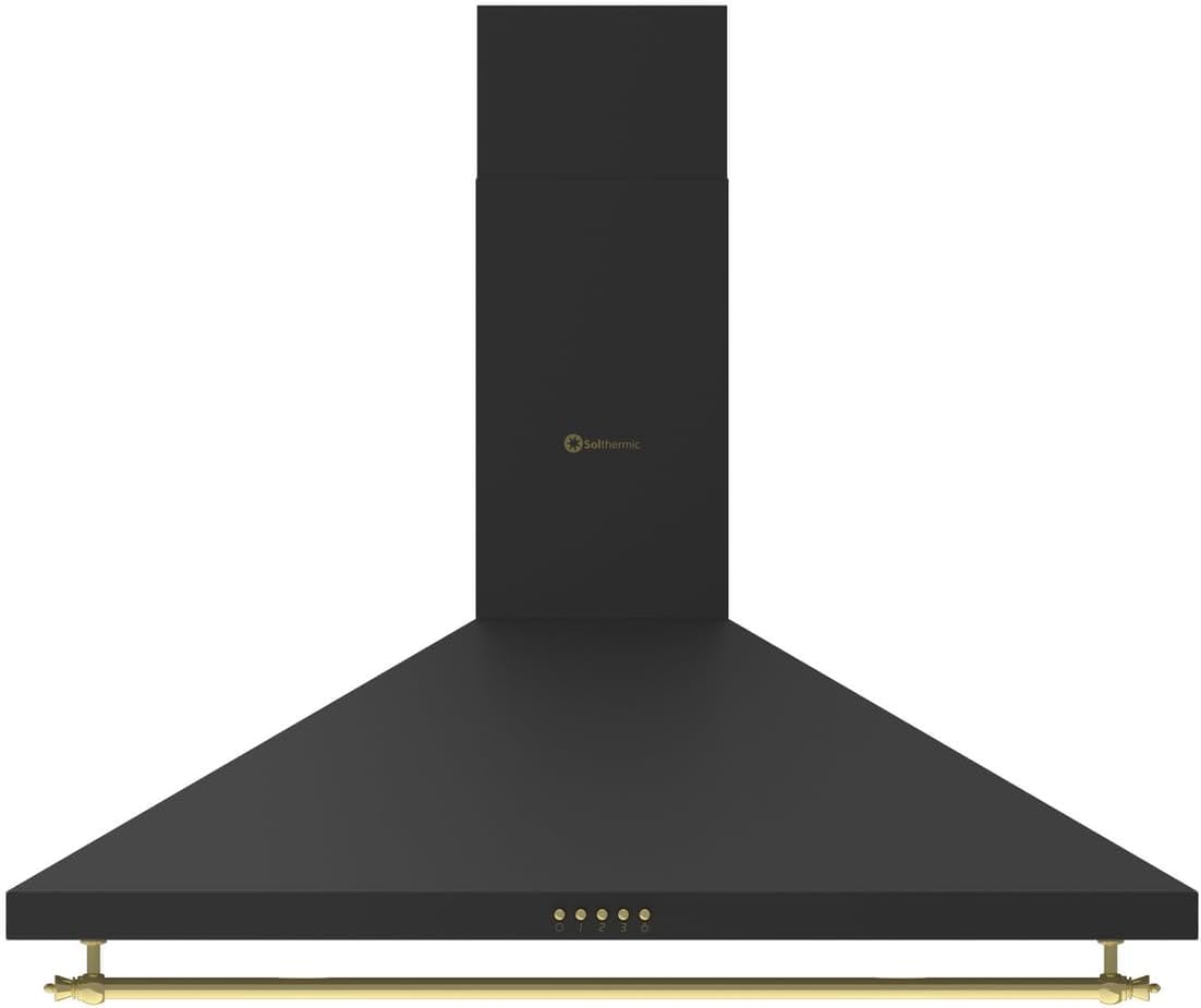 SOLTHERMIC COMBO PACK NEGRO RÚSTICO COCINA VTC con HORNO 50L 50X50 + CAMPANA DE 60 NEGRA SIN RIBETE DORADO (3 fuegos, gran potencia de extración)