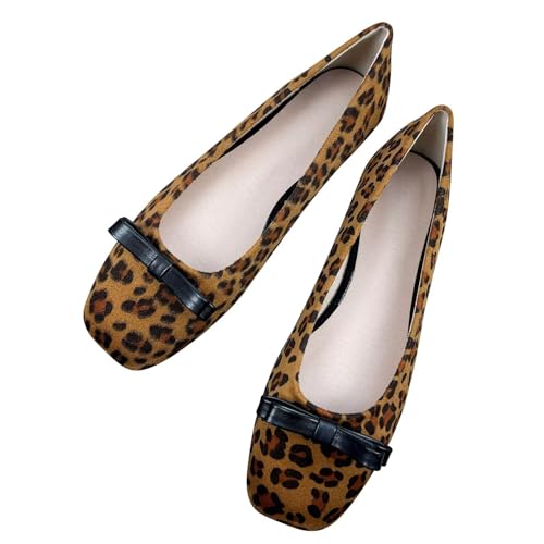 ChaiRong Zhou Women Bowknot Suede Ballet Flats Square Toe Slip on Casual Walk House Shoes