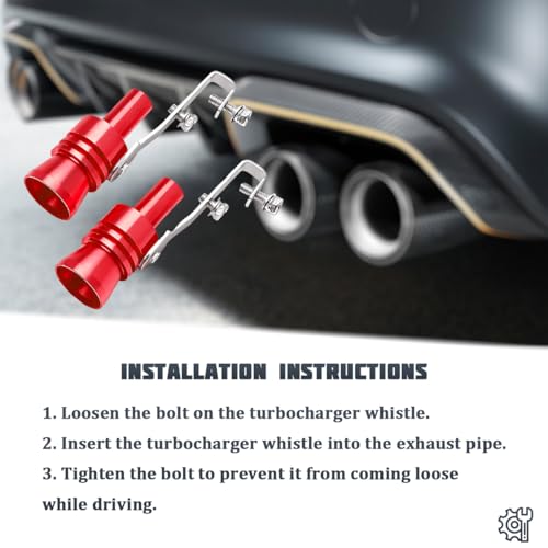 SWPHRT Car Turbo Whistle, 2PCS XL Size Aluminum Alloy Vehicle Turbo Sound Exhaust Muffler Pipe, Automotive Roar Maker Replacement Accessories, Universal for SUV Automobile Motorhome (Red)