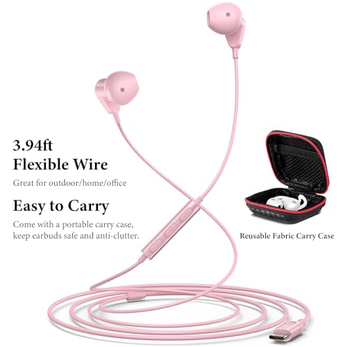 APETOO USB C Headphones for iPhone 17 16 15 Pro Max/iPad Air Earbuds Pink