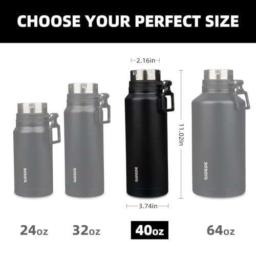 Image of BJPKPK 40oz Large Insulated Water Bottle with Handle, Stainless Steel | Leak-Proof BPA-Free Large Water Bottle, Stainless Steel Vacuum Insulated Bottle for Gym, Work, Outdoor & Everyday Use