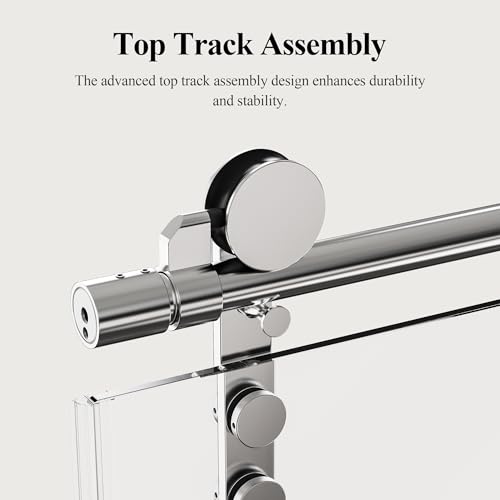 Image of 56-60 inch W x 66 inch H Frameless Bathtub Shower Door, Bathroom Single Sliding Tub Shower Glass Doors with 5 /16 inch (8mm) SGCC Tempered Glass, Stainless Steel Handle and Heavy Duty Frame, Chrome