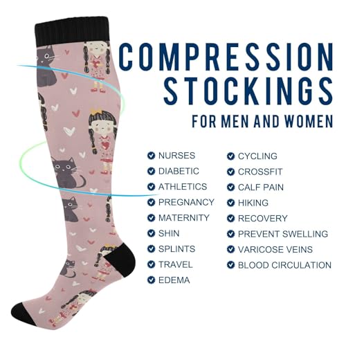 Girl Cat Pattern Compression Socks Athletic Tube Unisex Knee High Outdoor Sport Sock For Running4