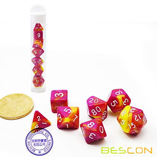 Bescon Mini Two Tone Polyhedral RPG Dice Set Candy Fable, 10MM Small Dice Set D4-D20