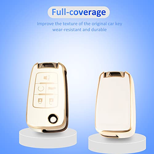 Yhc Key Fob Cover For Chevrolet-Premium Key Case Shell With Gold Keychain Fit Chevy Malibu Cruze Camaro Volt Equinox Spark Sonic Impala (5-White) #TOP2