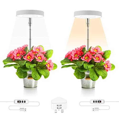 SZMDLX Plant Grow Light, Full Spectrum LED Plant Light for Indoor Plants, 3 Light Modes, 9 Dimmable Brightness, Height Adjustable Growing Lamp with Timer 3/9/12H, Ideal for Small Plants，Pack of 2