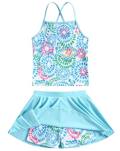 Image of Girls Tankini Swimsuit Mermaid Bathing Suits Criss-Cross Strap Adjustable Summer Beach Two Piece Swimwear Size 4-12