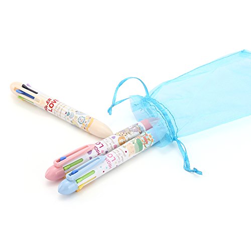 ZIJING Set of 3 pcs Cute Cartoon Girl Kids Children Multicolor 7 Colors BallPoint Pen School Office Stationery