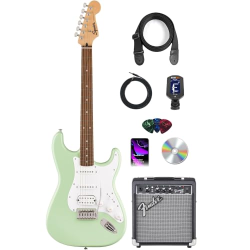Fender Squier Sonic Stratocaster HSS - Surf Green Bundle with Frontman 10G Amp Cable Tuner Strap Picks and Austin Bazaar Guitar DVD