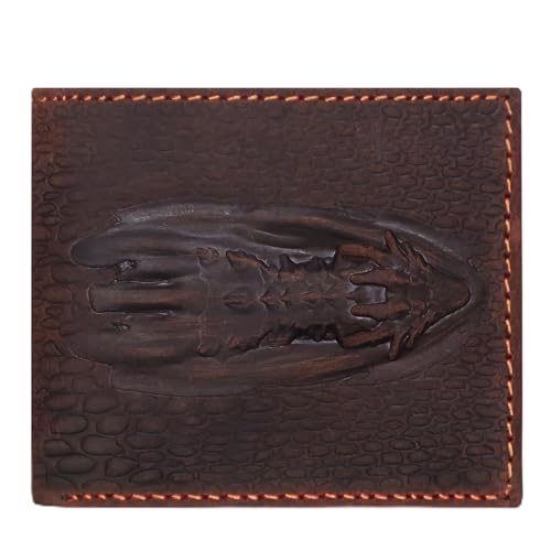 Vintage Leather Wallet For Men- 3D Embossed Dragon Pattern Design Bifold Distressed Leather Wallet With Two Cash Pockets And Six Card Slots (Brown)