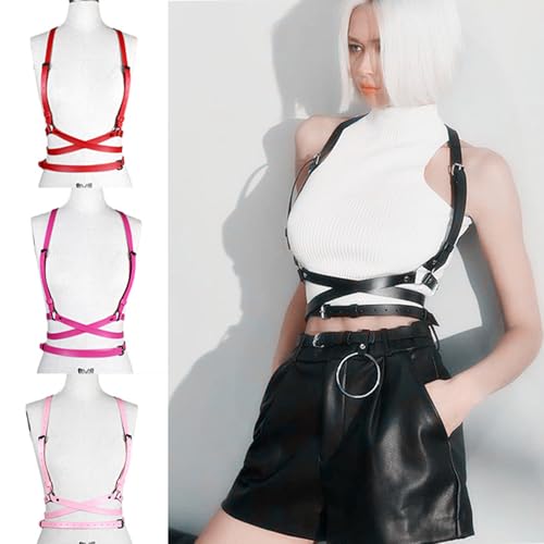 VKFOFEG Se Unterwäsc, Harness Damen Leder Verstellbare Harness Gürtel für Frauen Gothic Körper Harness Damen Oberkörper Leder Harness für Frauen Sexy Outfit für Party Bondage Geschirre
