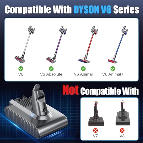 Image of Bonadget V6 Battery Replacement for Dyson Compatible with Dyson V6 Battery Animal Motorhead Absolute SV03 SV04 SV09 DC58 DC59 DC61 DC62 VTC4 Cordless Vacuum (Not for V7 V8)