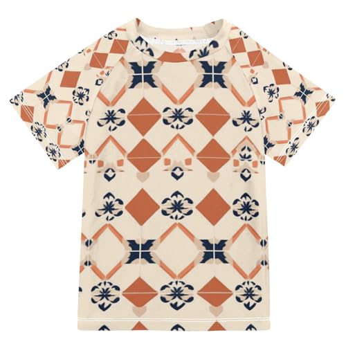 Kids Bathing Suits Boys Short Sleeve Swimsuit for Kids Girls 11T Squares Gold Red Succulent