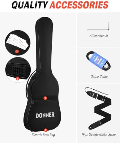 Donner LP Electric Guitar Kit Full Size Guitar Starter Set 39 Inch Solid Body with Bag, Strap, Cable (LP Style, Black)