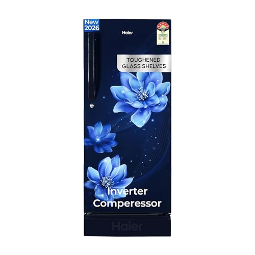 Image of Haier 190L 5 Star Direct Cool Single Door Refrigerator | Inverter Compressor | Fast Ice Making in Just 60 minutes | Large Veg Box| Easy Clean Back (2026, HED-205MFBA-P, Marine Peony, Base Stand)