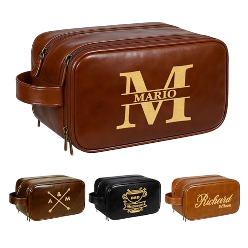 Gowelly Personalized Toiletry Bag for Men - Custom Travel Large Capacity Water-Resistant Leather Toiletry Bag - Personalized Gifts for Men Dad Husband Boyfriend - Groomsman Gifts for Wedding
