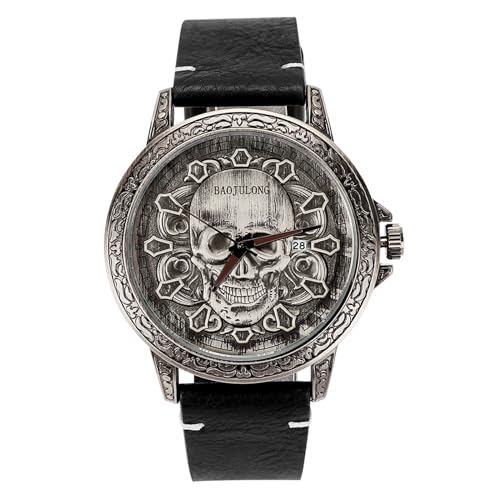 Baojulong Cool Skull Watch for Men with Leather Band, Casual Men'...