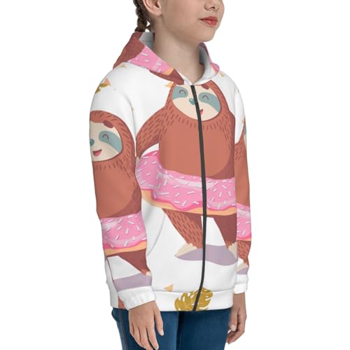Sloth with Donuts1 Kid Hoodies Boys Zip Up Sweatshirts Girls Pullover with Pocket4