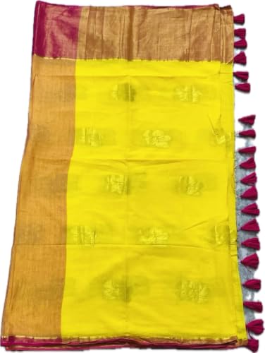 Image of Women's Mul Cotton Saree with Tassels | Soft Mulmul Saree | Woven Stripes & Zari Line | 5.5 Metres - Without Blouse
