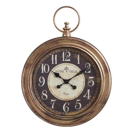 18" Silent Wall Clock, Vintage Pocket Watch Design,Non-Ticking Quartz Battery Operated Decorative Clock for Living Room, Home, Office, Walnut Brown