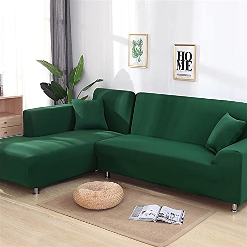 Housse de canapé spandex extensible canapé d'angle vert foncé salon - 2