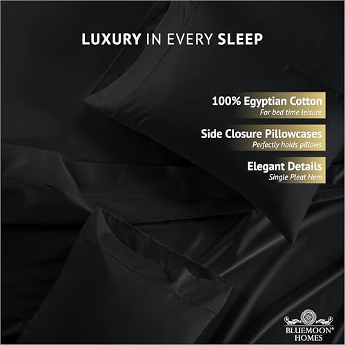 King Sheets 4 Piece Egyptian Cotton High Thread Count Black Sheet Set by Bluemoon Homes - Used condition - Image 4