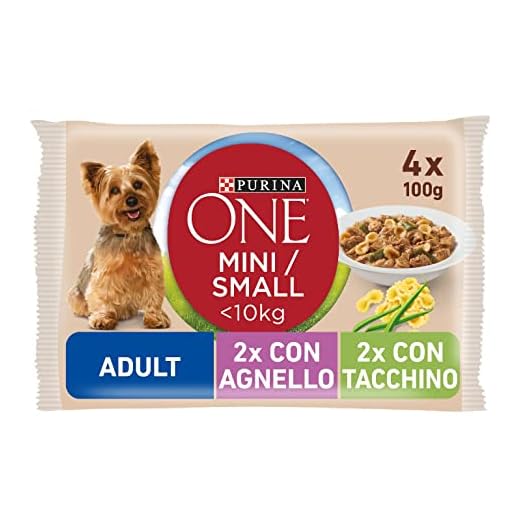 Purina One Mini Umido Cane Adult con Agnello e Tacchino in Salsa, 40 Buste - 10 Confezioni da 4x100 g
