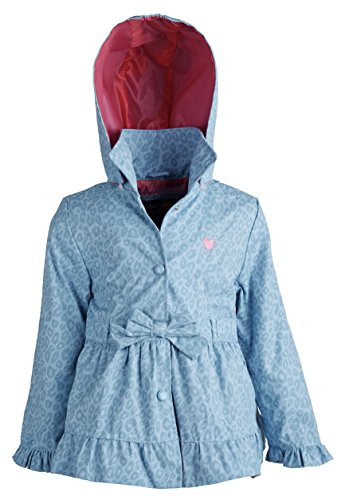 Pink Platinum Little Girls Waisted Leopard Spring Trenchcoat with Removable Hood - Blue (Size 4T)