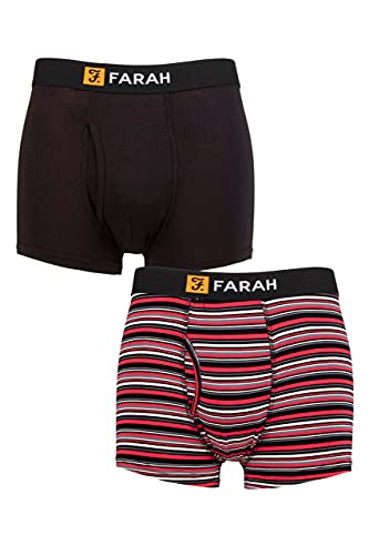 Farah Homme Classique Rayé et Plaine Bambou Malles à Trou de Serrure Paquet de 2 Noir/Rouge L