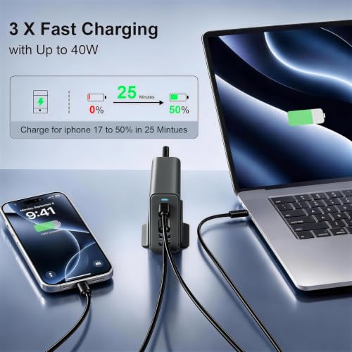 Image of 165W Charging Station, 6 Port Desktop Charger, 3 Ports 40W Grey