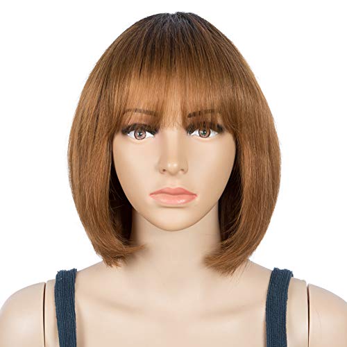 JOEDIR LUX Bob Wigs with Bangs Human Hair Wigs for Women Machine Made Wigs for Balck Women 150% Density (10 Inch, T1B/30)